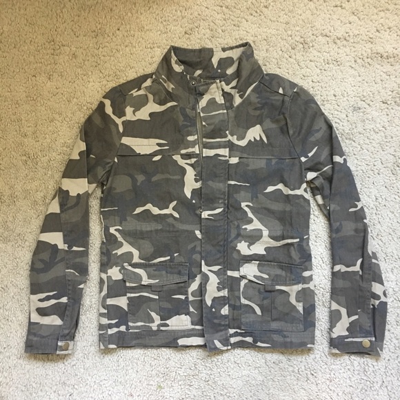 RSQ Size L Army Camouflage Anorak Jacket Front Zip Buttons Pockets Girls - Picture 6 of 8